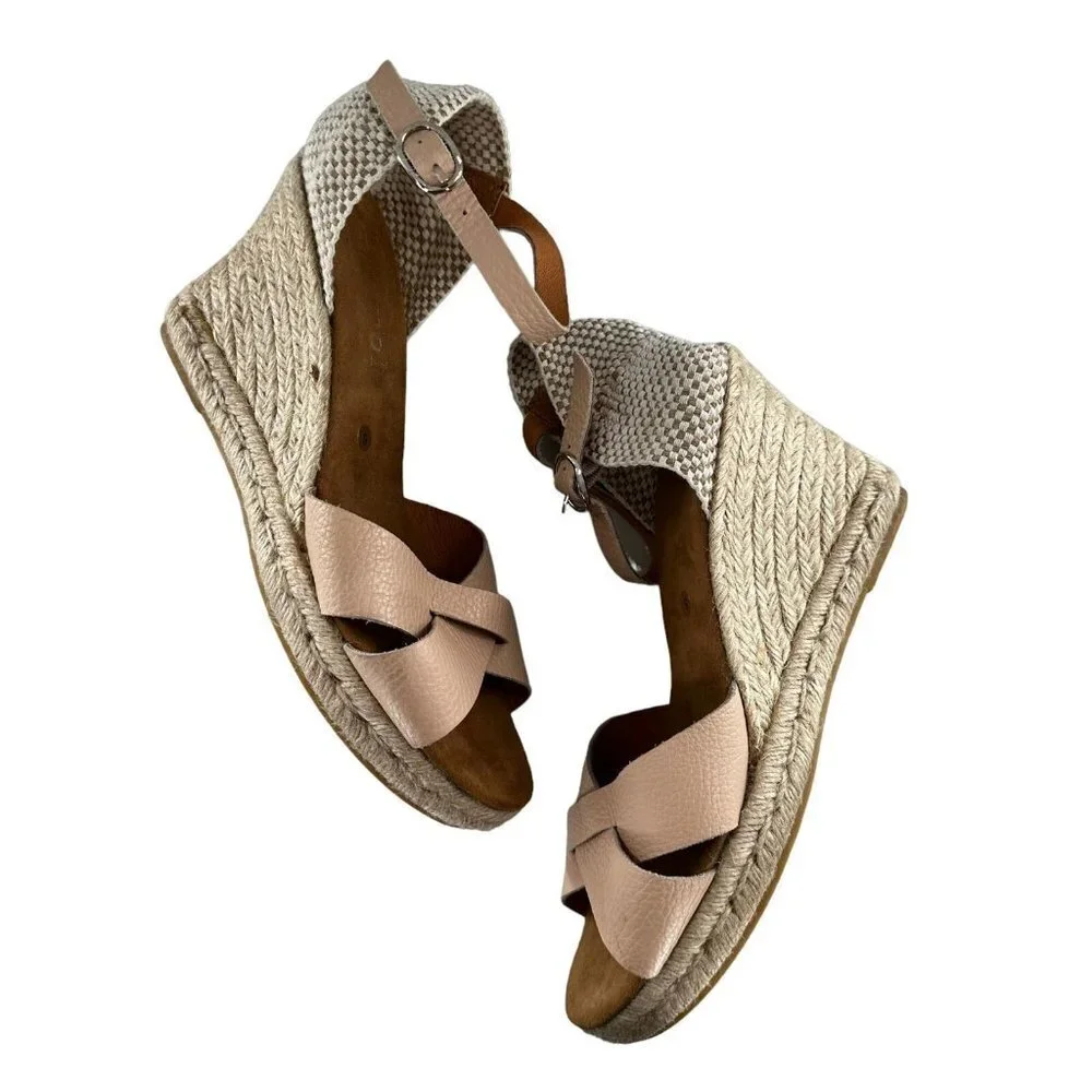 Maypol Pink Faux Leather Woven Wedge Heel Espadrille Sandals Size 9